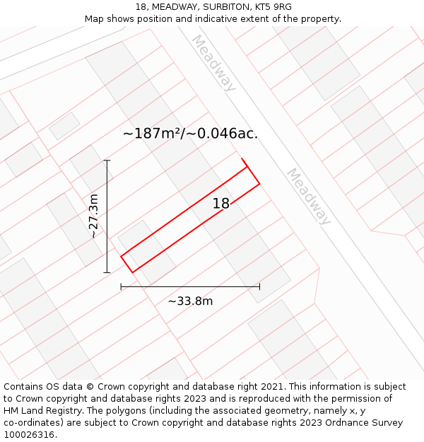 18, MEADWAY, SURBITON, KT5 9RG: Plot and title map