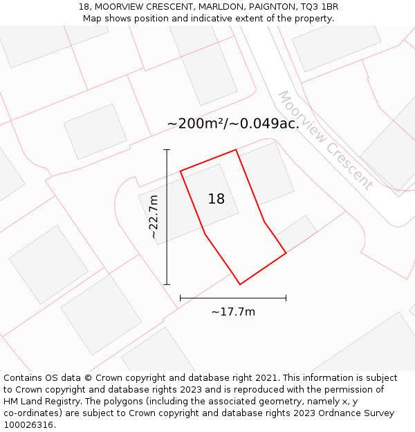18, MOORVIEW CRESCENT, MARLDON, PAIGNTON, TQ3 1BR: Plot and title map