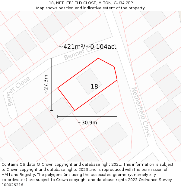 18, NETHERFIELD CLOSE, ALTON, GU34 2EP: Plot and title map