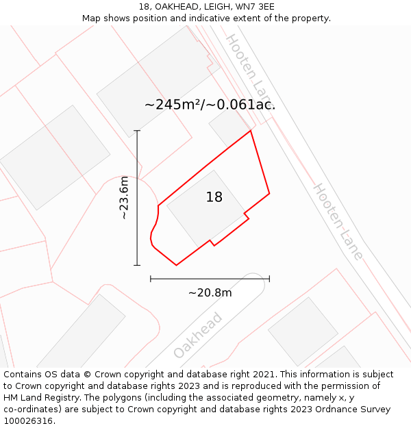 18, OAKHEAD, LEIGH, WN7 3EE: Plot and title map