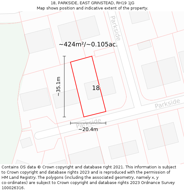 18, PARKSIDE, EAST GRINSTEAD, RH19 1JG: Plot and title map