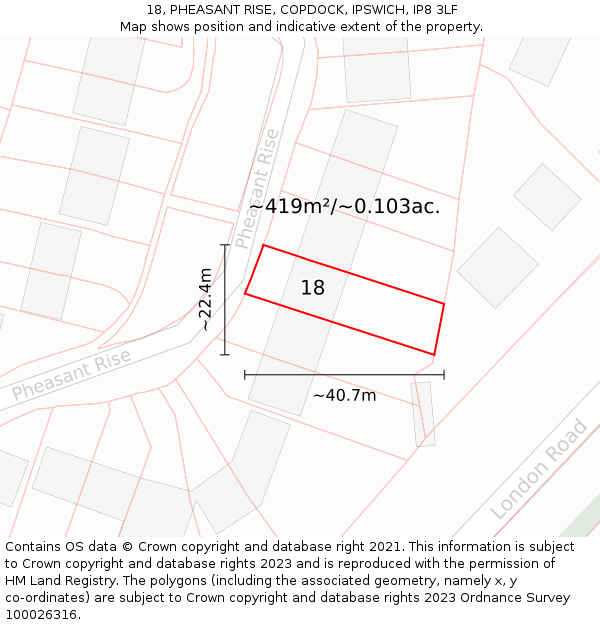 18, PHEASANT RISE, COPDOCK, IPSWICH, IP8 3LF: Plot and title map