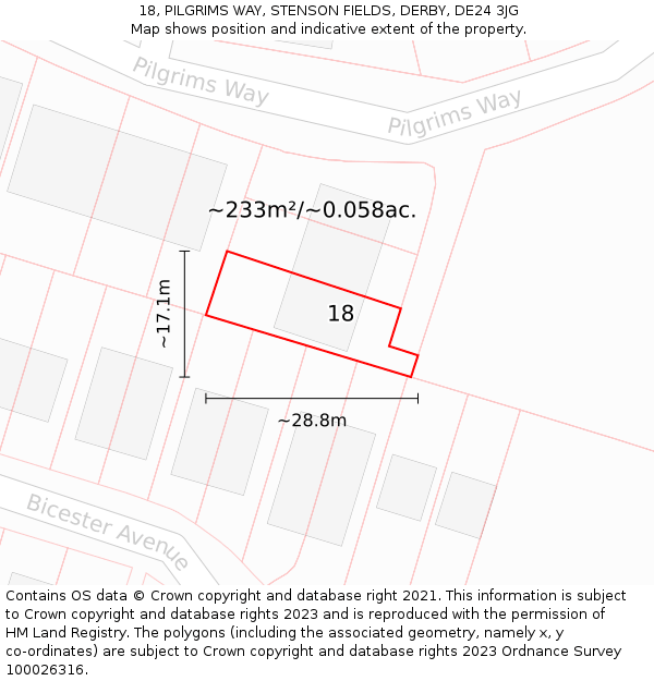 18, PILGRIMS WAY, STENSON FIELDS, DERBY, DE24 3JG: Plot and title map
