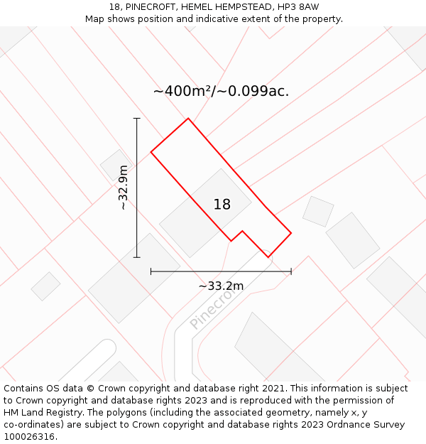 18, PINECROFT, HEMEL HEMPSTEAD, HP3 8AW: Plot and title map