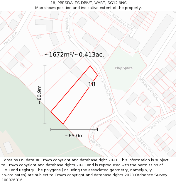 18, PRESDALES DRIVE, WARE, SG12 9NS: Plot and title map