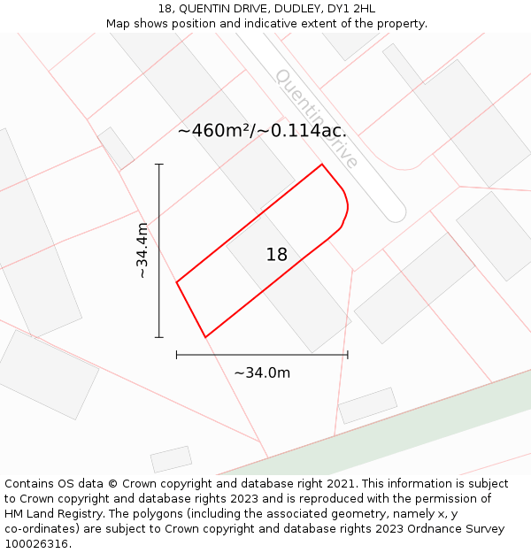 18, QUENTIN DRIVE, DUDLEY, DY1 2HL: Plot and title map