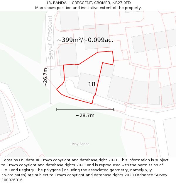 18, RANDALL CRESCENT, CROMER, NR27 0FD: Plot and title map