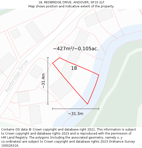 18, REDBRIDGE DRIVE, ANDOVER, SP10 2LF: Plot and title map