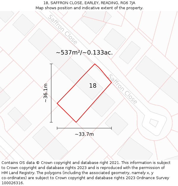 18, SAFFRON CLOSE, EARLEY, READING, RG6 7JA: Plot and title map