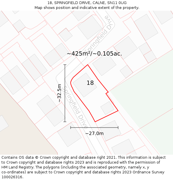 18, SPRINGFIELD DRIVE, CALNE, SN11 0UG: Plot and title map