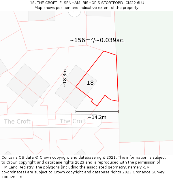 18, THE CROFT, ELSENHAM, BISHOP'S STORTFORD, CM22 6LU: Plot and title map