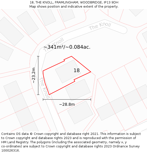 18, THE KNOLL, FRAMLINGHAM, WOODBRIDGE, IP13 9DH: Plot and title map
