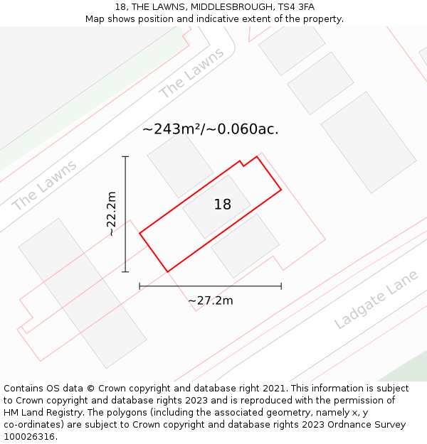 18, THE LAWNS, MIDDLESBROUGH, TS4 3FA: Plot and title map