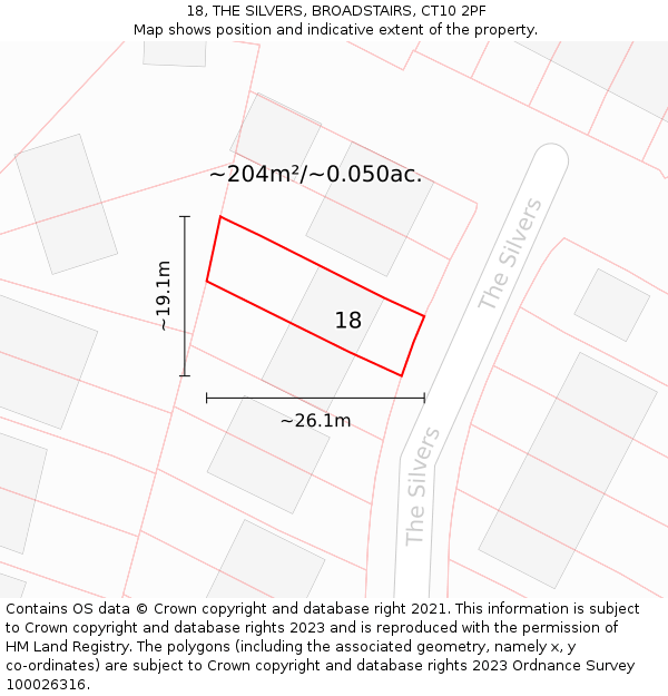 18, THE SILVERS, BROADSTAIRS, CT10 2PF: Plot and title map
