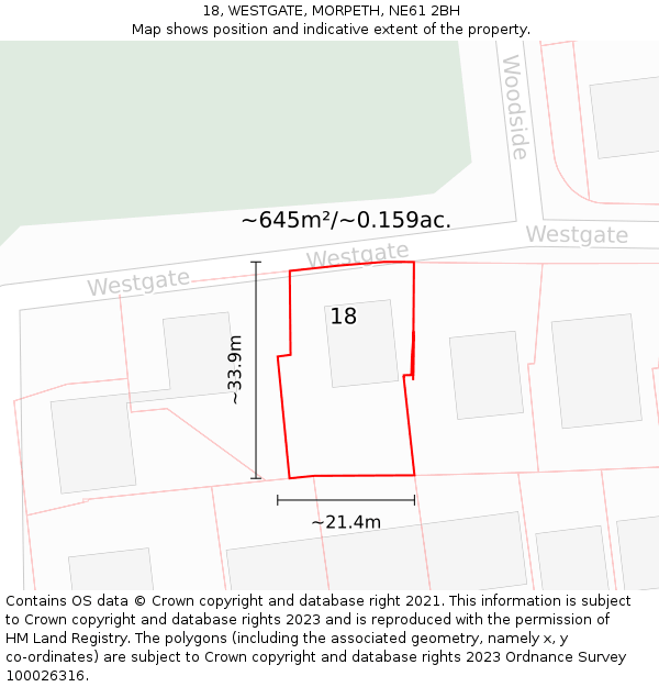 18, WESTGATE, MORPETH, NE61 2BH: Plot and title map