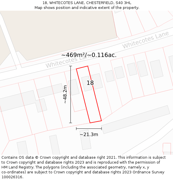 18, WHITECOTES LANE, CHESTERFIELD, S40 3HL: Plot and title map