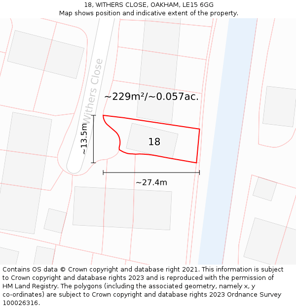 18, WITHERS CLOSE, OAKHAM, LE15 6GG: Plot and title map