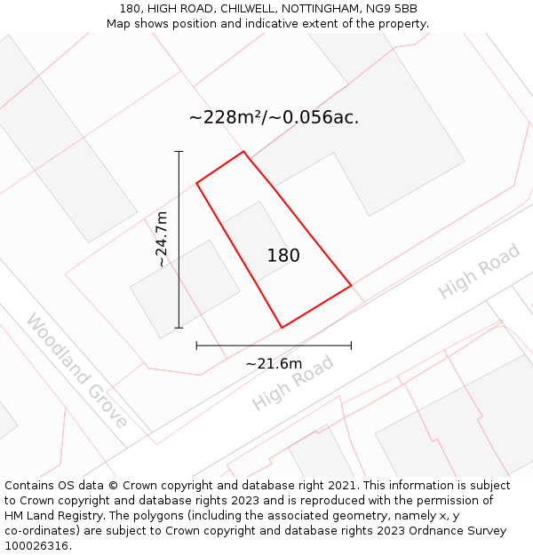 180, HIGH ROAD, CHILWELL, NOTTINGHAM, NG9 5BB: Plot and title map