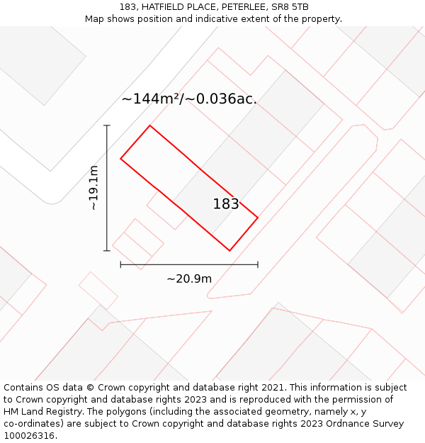 183, HATFIELD PLACE, PETERLEE, SR8 5TB: Plot and title map