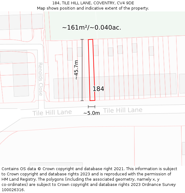 184, TILE HILL LANE, COVENTRY, CV4 9DE: Plot and title map