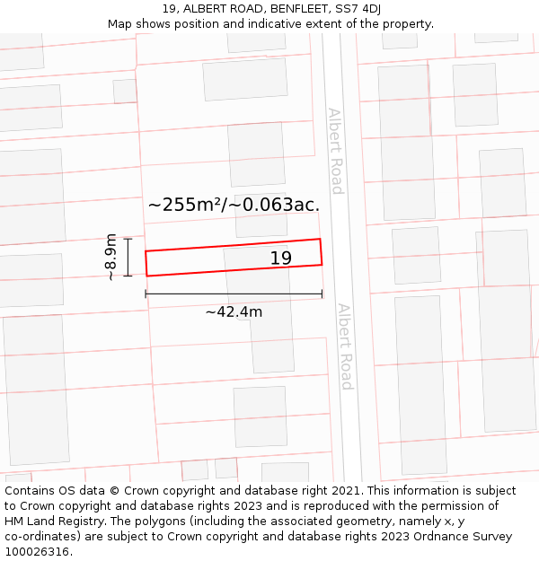 19, ALBERT ROAD, BENFLEET, SS7 4DJ: Plot and title map
