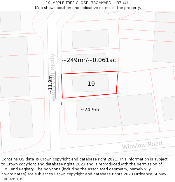 19, APPLE TREE CLOSE, BROMYARD, HR7 4UL: Plot and title map