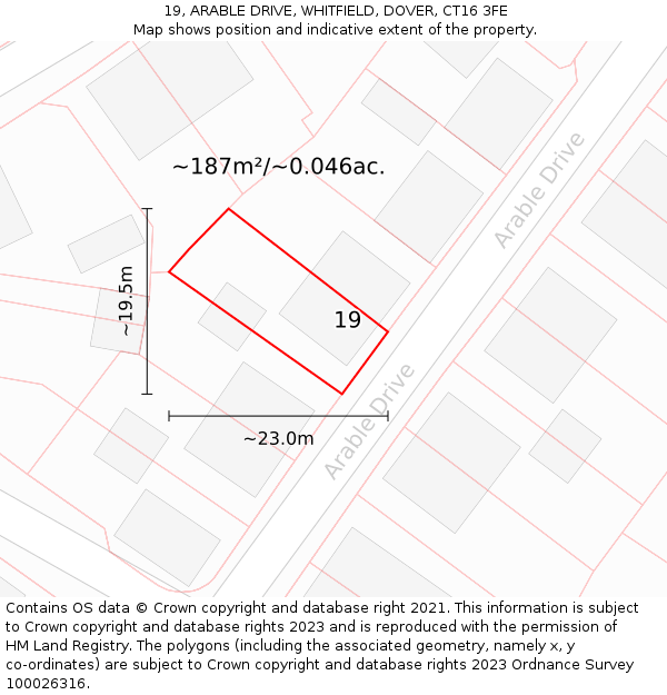19, ARABLE DRIVE, WHITFIELD, DOVER, CT16 3FE: Plot and title map