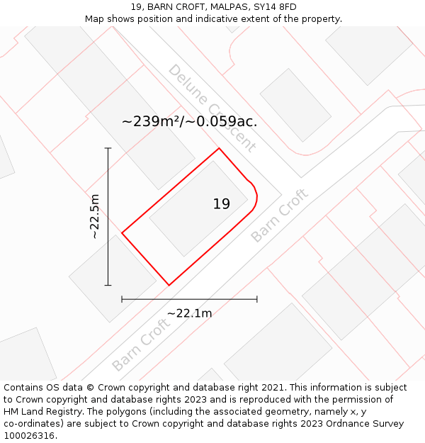 19, BARN CROFT, MALPAS, SY14 8FD: Plot and title map