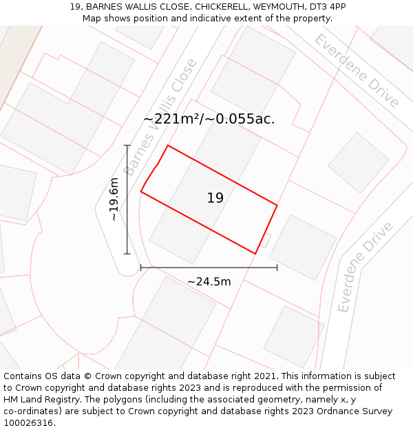 19, BARNES WALLIS CLOSE, CHICKERELL, WEYMOUTH, DT3 4PP: Plot and title map
