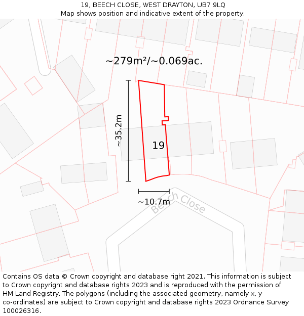 19, BEECH CLOSE, WEST DRAYTON, UB7 9LQ: Plot and title map