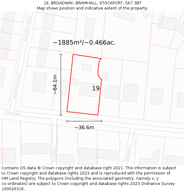 19, BROADWAY, BRAMHALL, STOCKPORT, SK7 3BT: Plot and title map