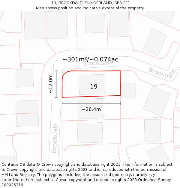 19, BROOKDALE, SUNDERLAND, SR3 2FF: Plot and title map