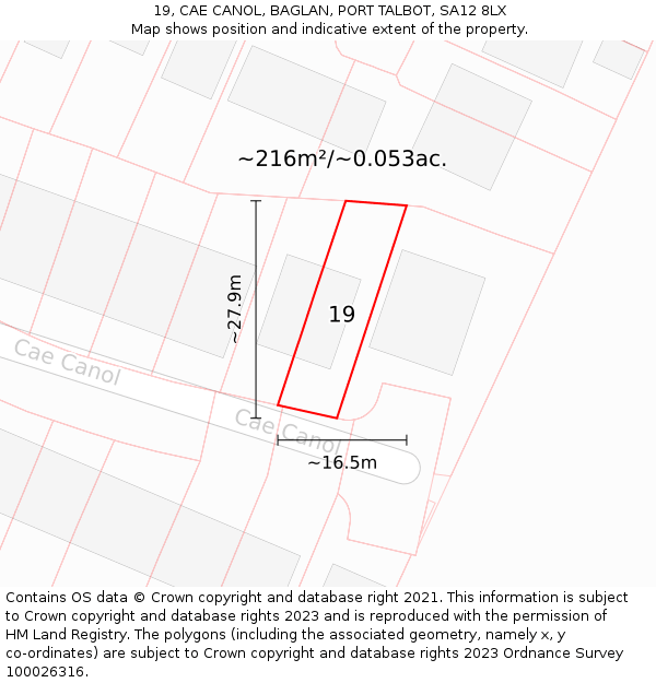 19, CAE CANOL, BAGLAN, PORT TALBOT, SA12 8LX: Plot and title map