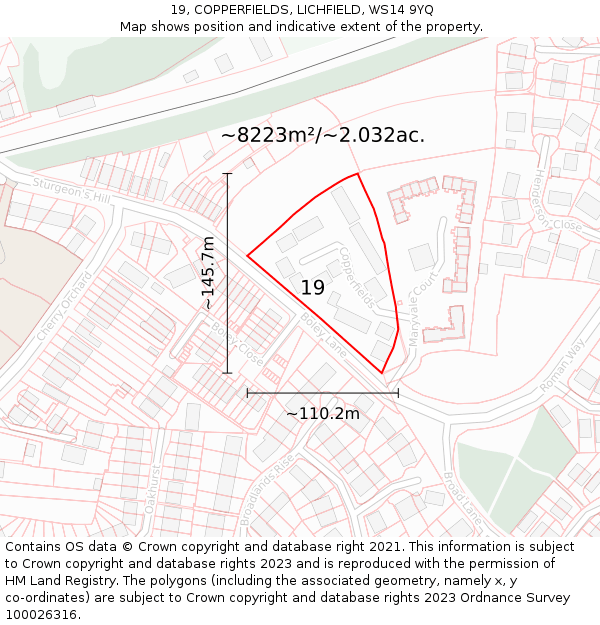 19, COPPERFIELDS, LICHFIELD, WS14 9YQ: Plot and title map