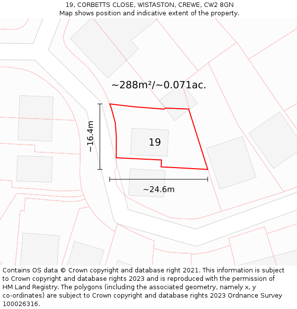 19, CORBETTS CLOSE, WISTASTON, CREWE, CW2 8GN: Plot and title map