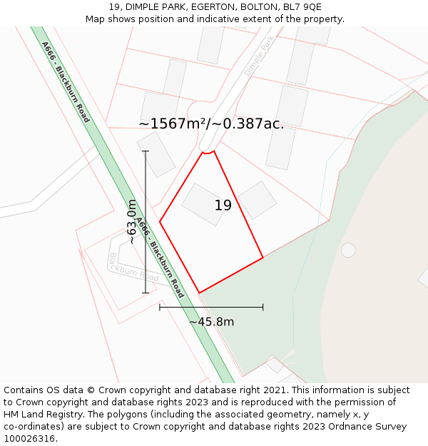 19, DIMPLE PARK, EGERTON, BOLTON, BL7 9QE: Plot and title map