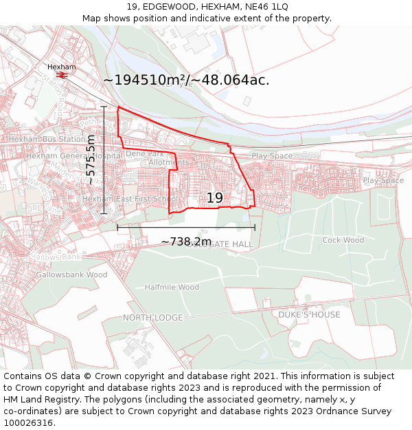 19, EDGEWOOD, HEXHAM, NE46 1LQ: Plot and title map