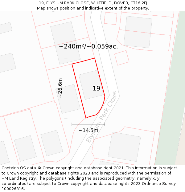 19, ELYSIUM PARK CLOSE, WHITFIELD, DOVER, CT16 2FJ: Plot and title map