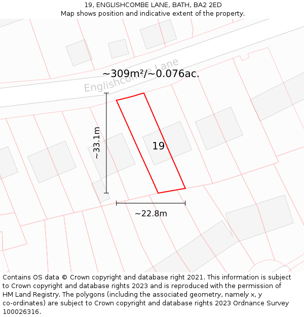 19, ENGLISHCOMBE LANE, BATH, BA2 2ED: Plot and title map