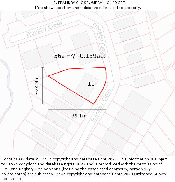 19, FRANKBY CLOSE, WIRRAL, CH49 3PT: Plot and title map