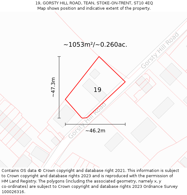 19, GORSTY HILL ROAD, TEAN, STOKE-ON-TRENT, ST10 4EQ: Plot and title map