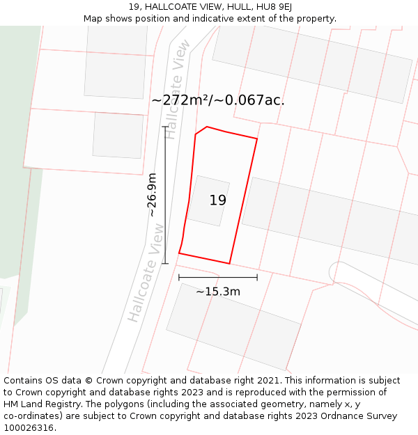 19, HALLCOATE VIEW, HULL, HU8 9EJ: Plot and title map