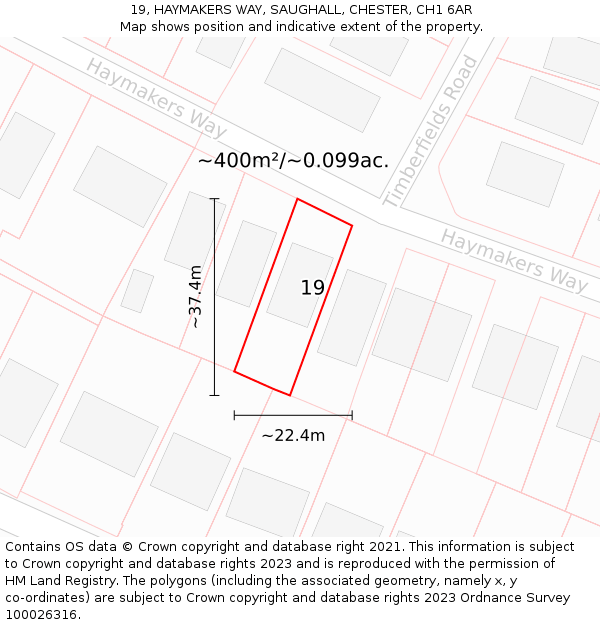 19, HAYMAKERS WAY, SAUGHALL, CHESTER, CH1 6AR: Plot and title map