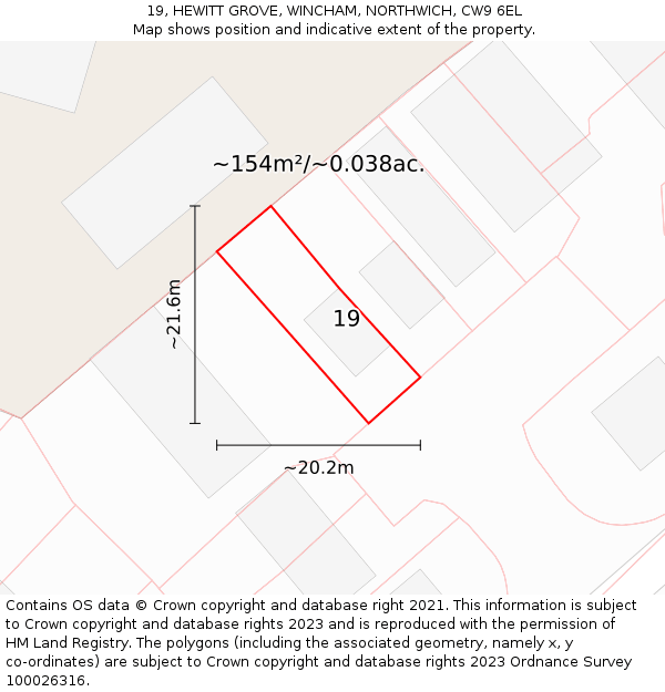 19, HEWITT GROVE, WINCHAM, NORTHWICH, CW9 6EL: Plot and title map