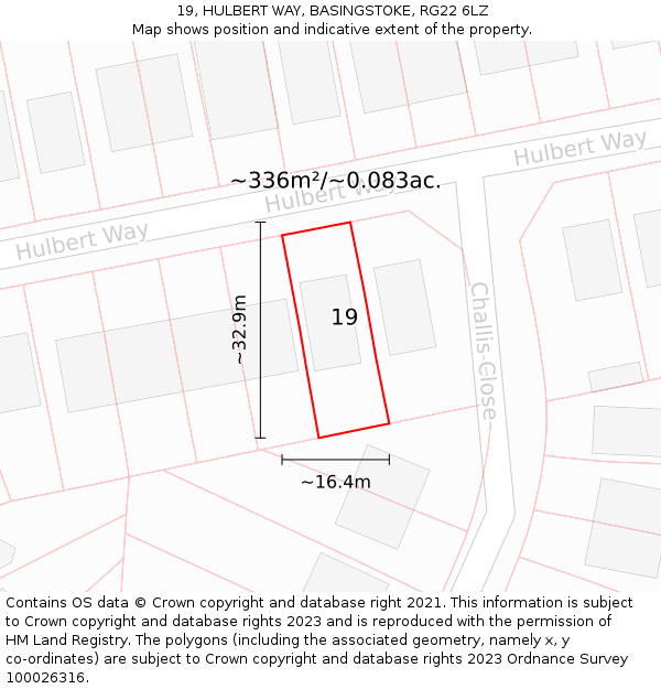 19, HULBERT WAY, BASINGSTOKE, RG22 6LZ: Plot and title map