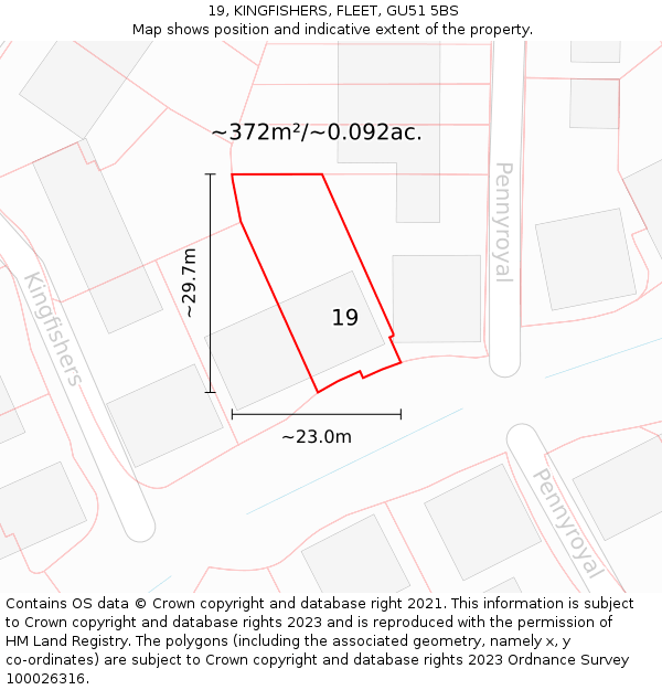 19, KINGFISHERS, FLEET, GU51 5BS: Plot and title map