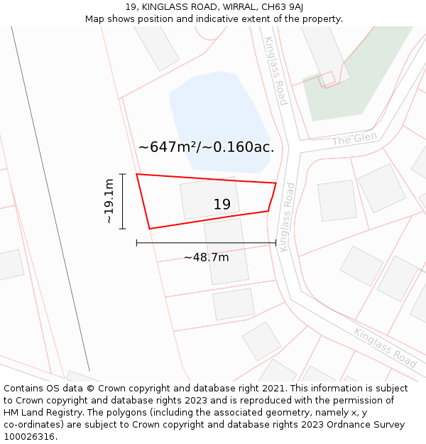 19, KINGLASS ROAD, WIRRAL, CH63 9AJ: Plot and title map