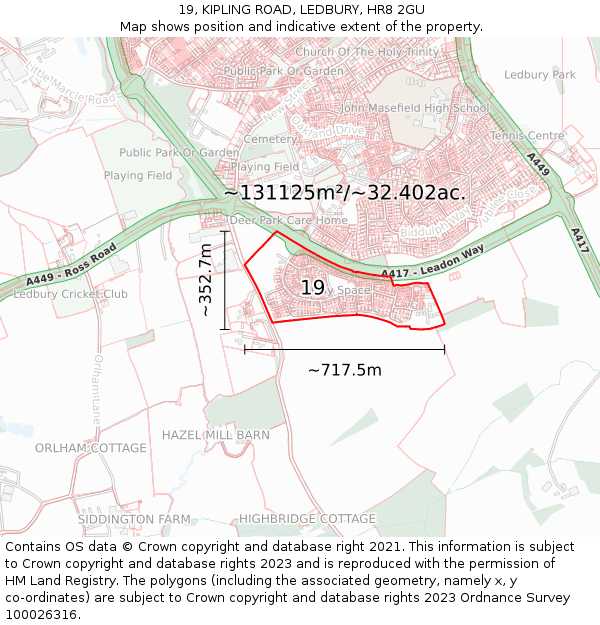 19, KIPLING ROAD, LEDBURY, HR8 2GU: Plot and title map