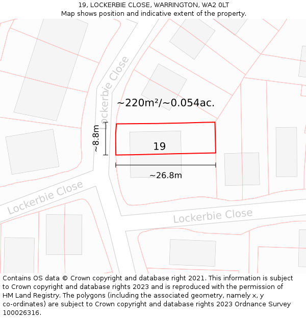 19, LOCKERBIE CLOSE, WARRINGTON, WA2 0LT: Plot and title map