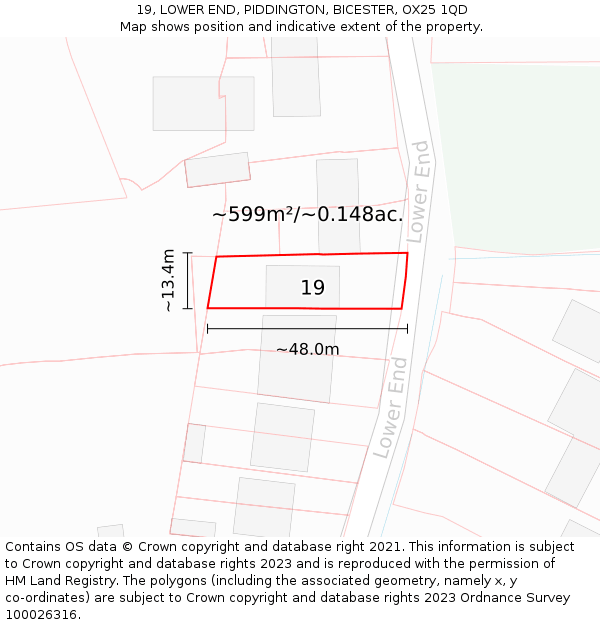 19, LOWER END, PIDDINGTON, BICESTER, OX25 1QD: Plot and title map